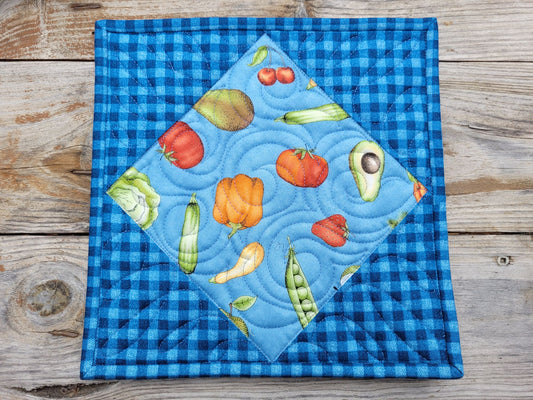 Blue Veggie & Fruit Quilted Potholder