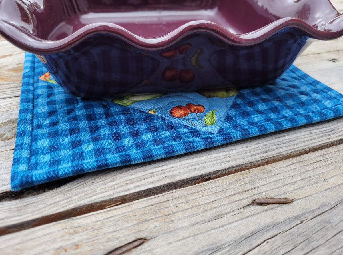 Blue Veggie & Fruit Quilted Potholder