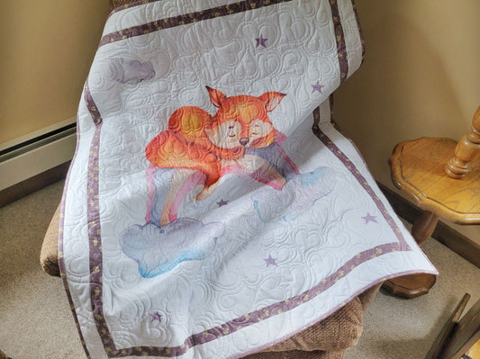 white fox baby quilt