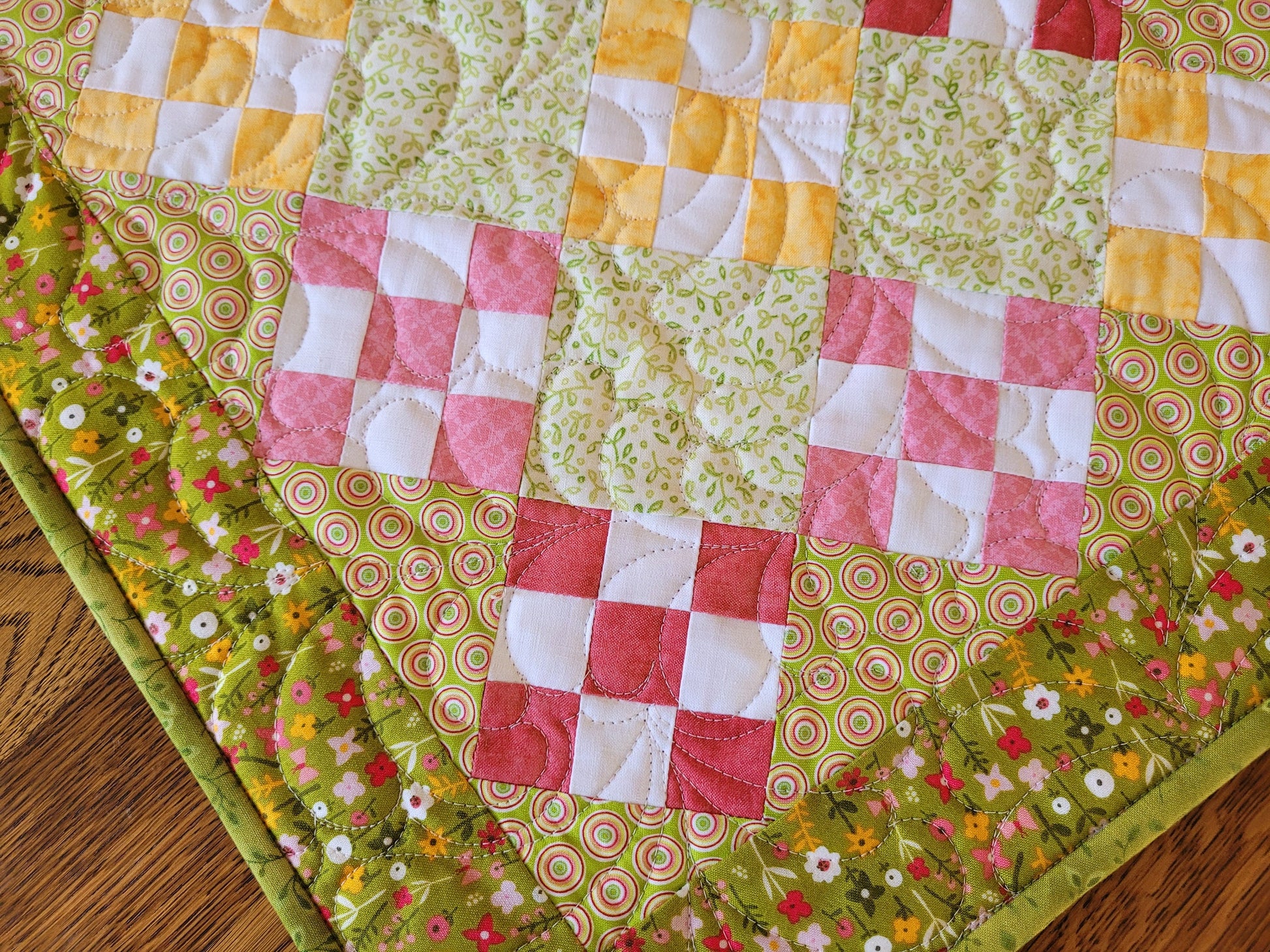 close up detail of small table quilt