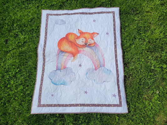 Soft Baby Girl Quilt, Quilted Rainbow Blanket, Fox Crib Quilt