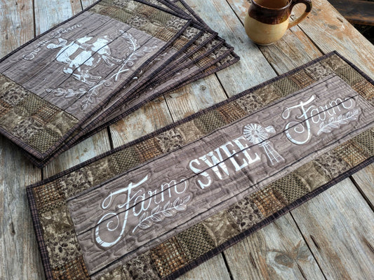quilted placemats and table runner in rustic farm theme