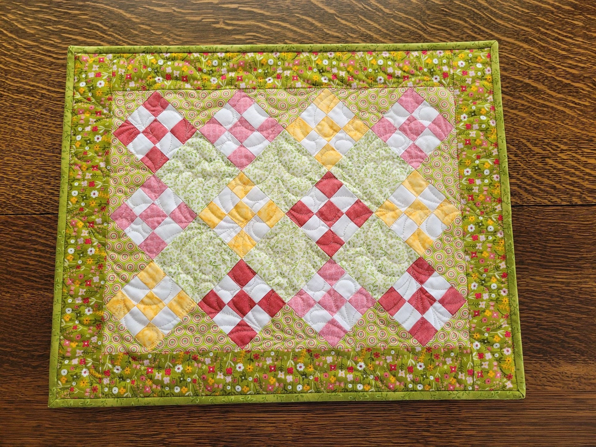 nine patch table topper quilt