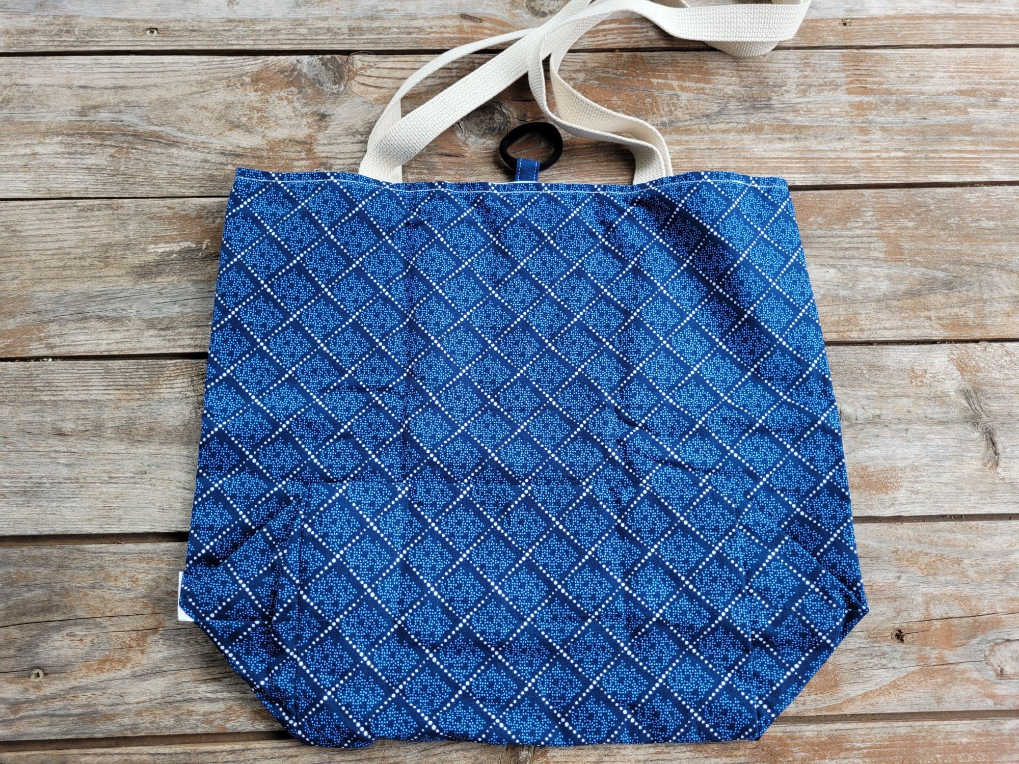 Basic Navy Blue Tote Bag Reusable Compact Shopping Bag for Purse