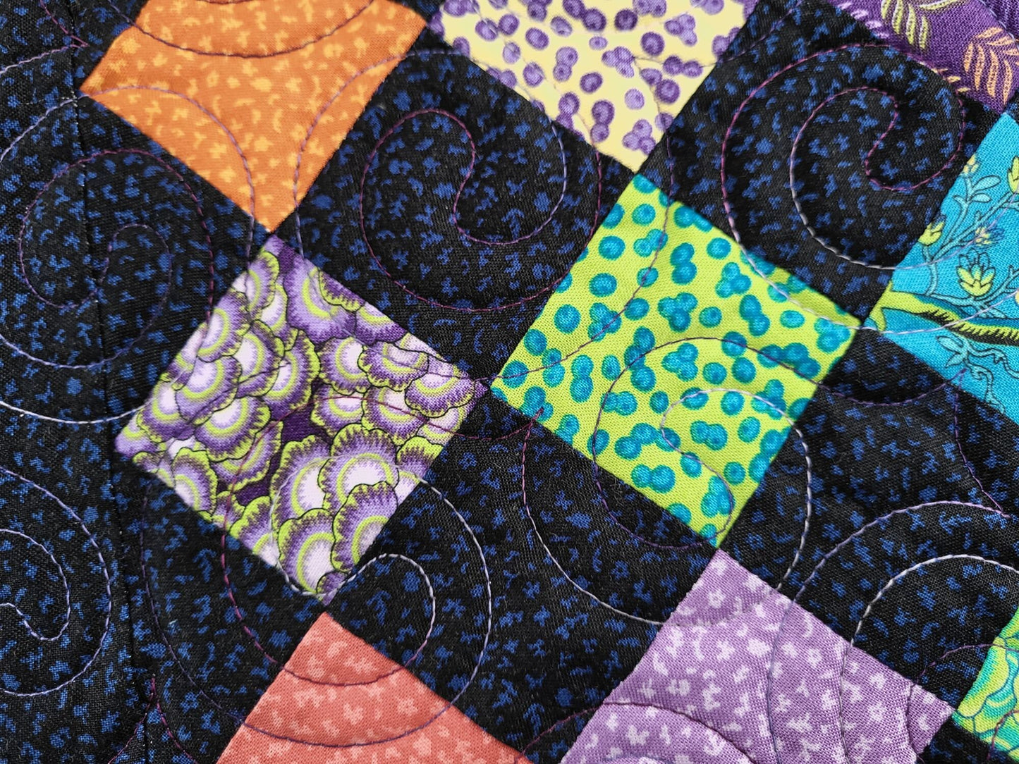 Bright Wall Quilt with Matching Table Toppers with Patchwork Hearts