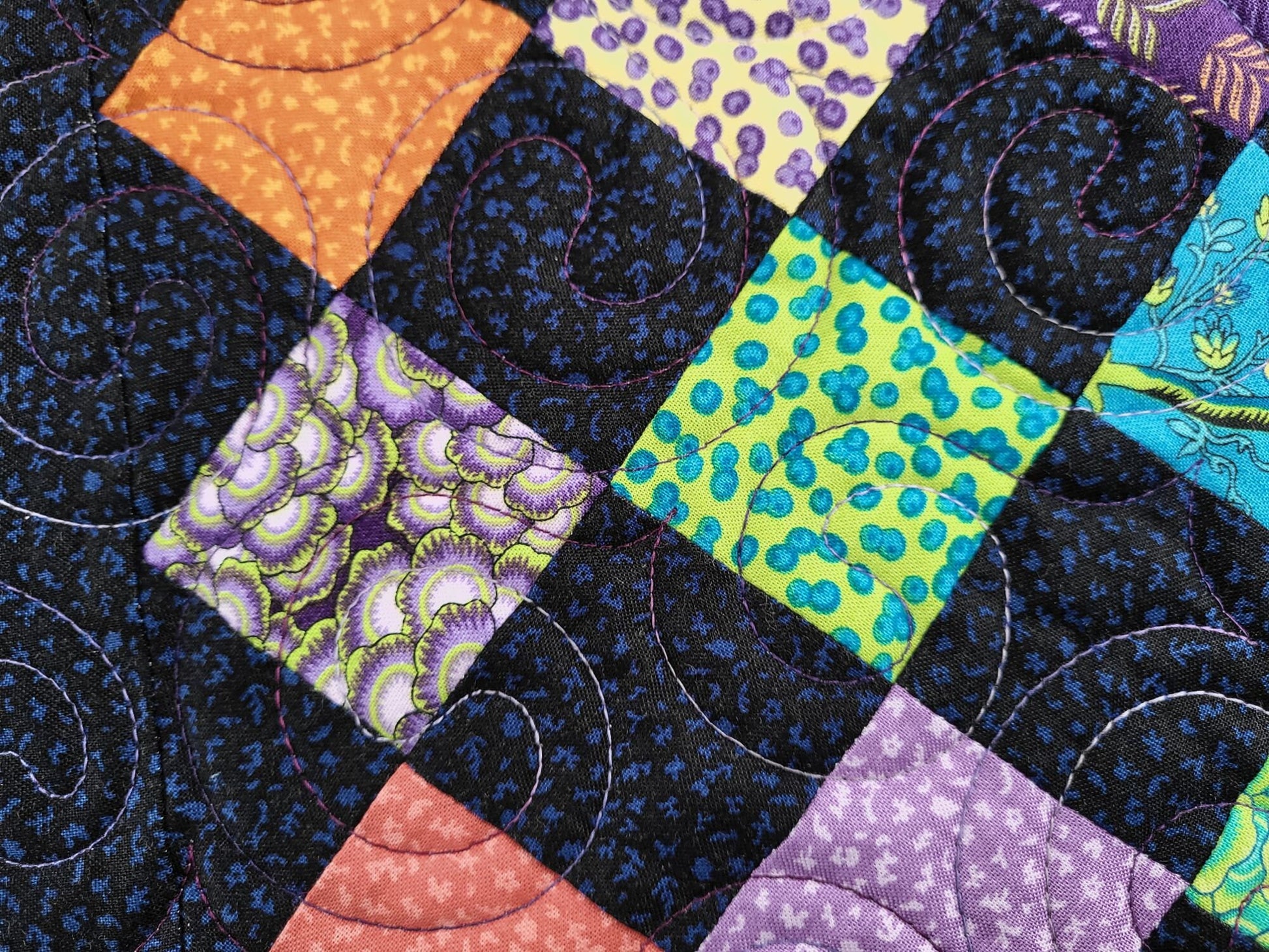 Bright Wall Quilt with Matching Table Toppers with Patchwork Hearts