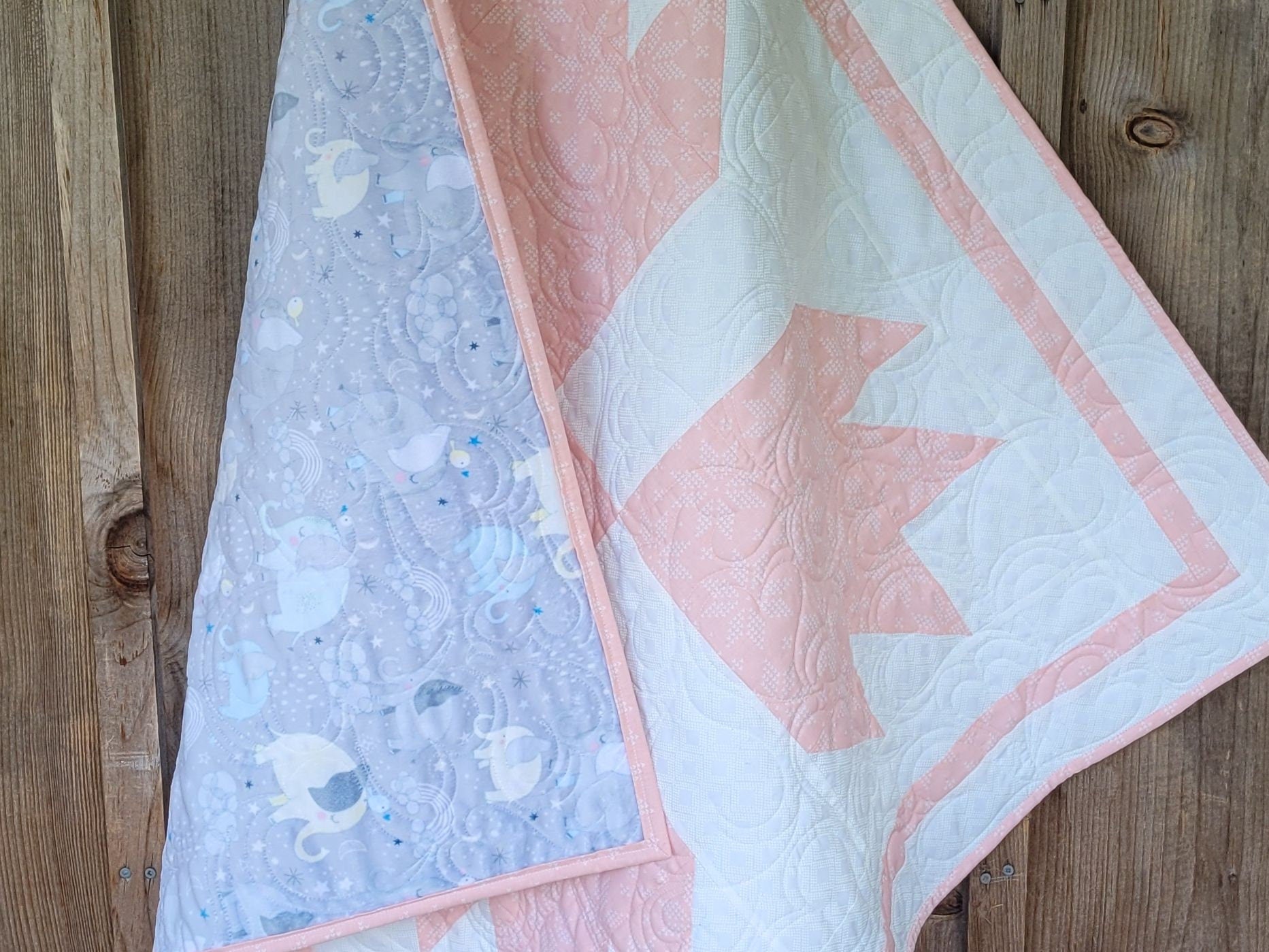 Baby Girl Bear Paw Quilt in Pink and White