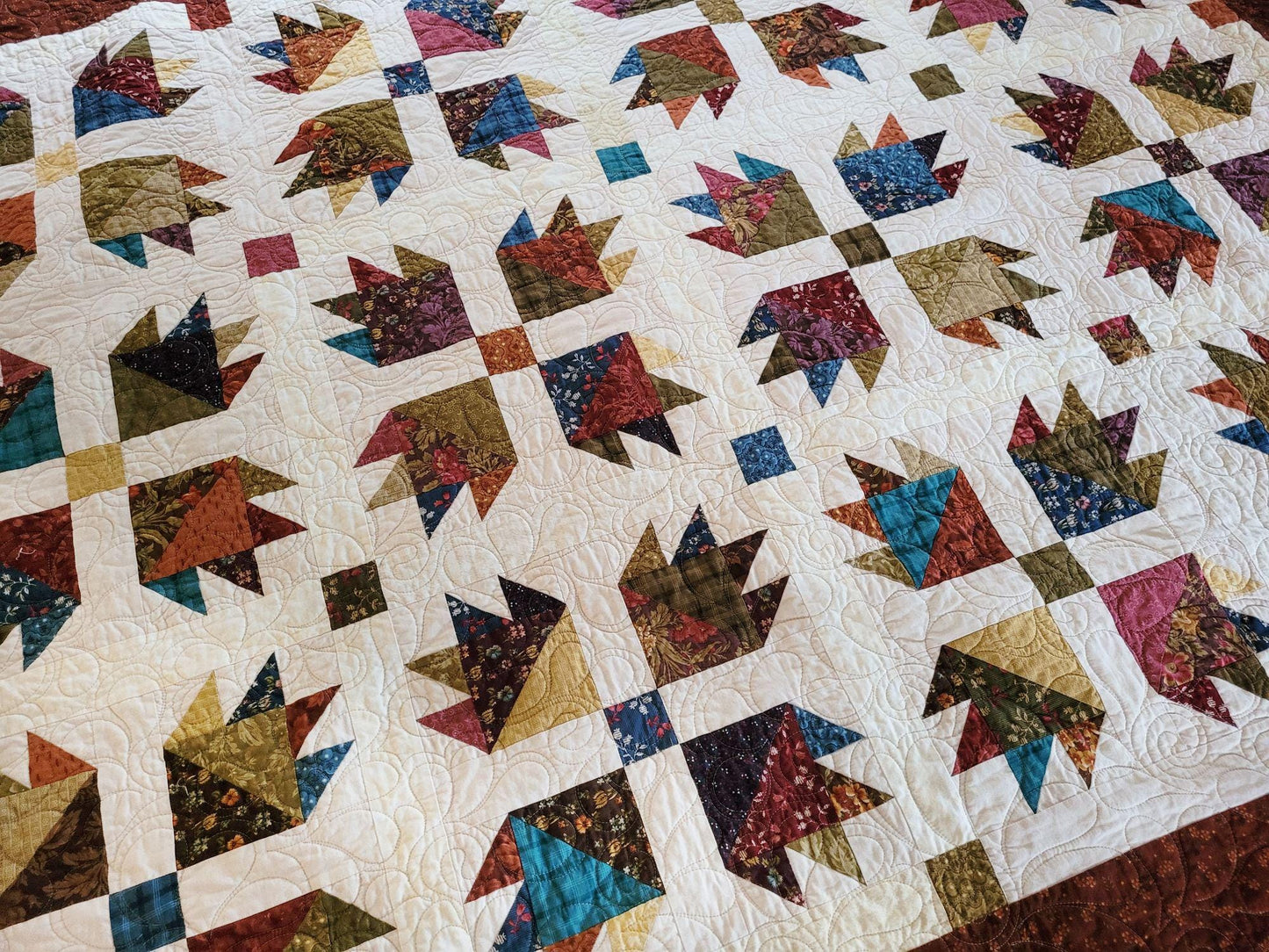 Quilted Throw Blanket in Scrappy Bear Paw Patchwork with Soft Backing