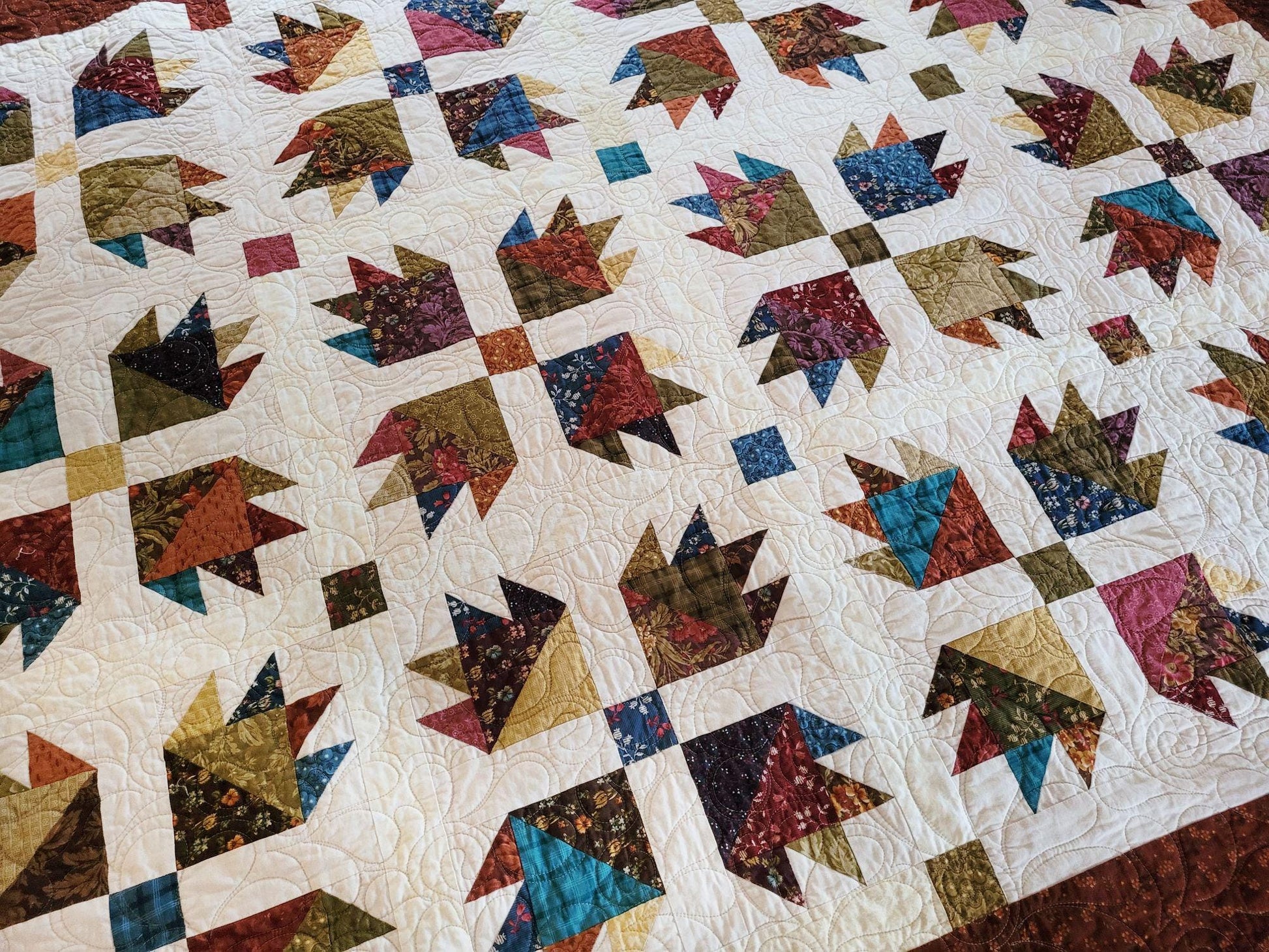 Quilted Throw Blanket in Scrappy Bear Paw Patchwork with Soft Backing