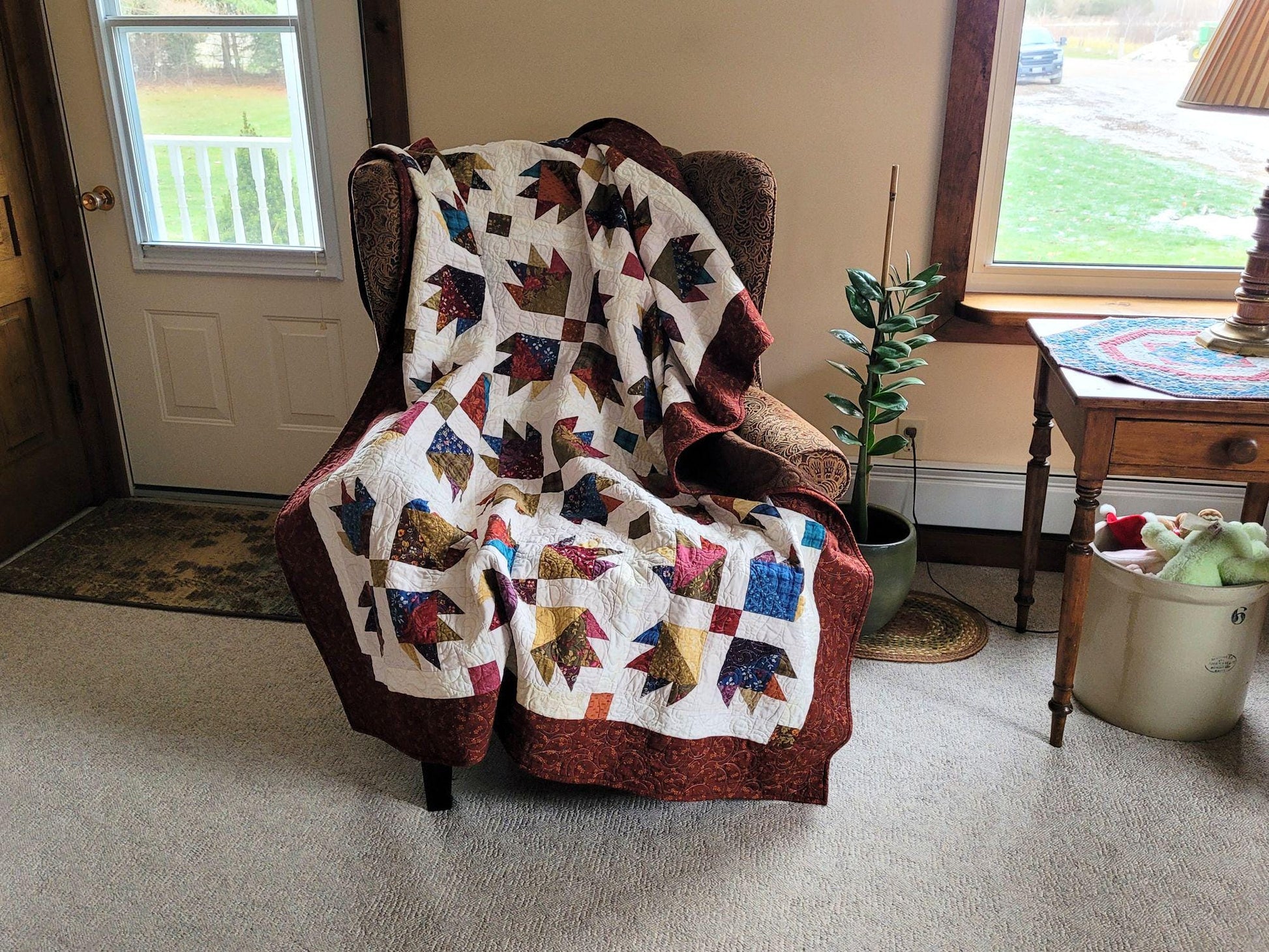 Quilted Throw Blanket in Scrappy Bear Paw Patchwork with Soft Backing