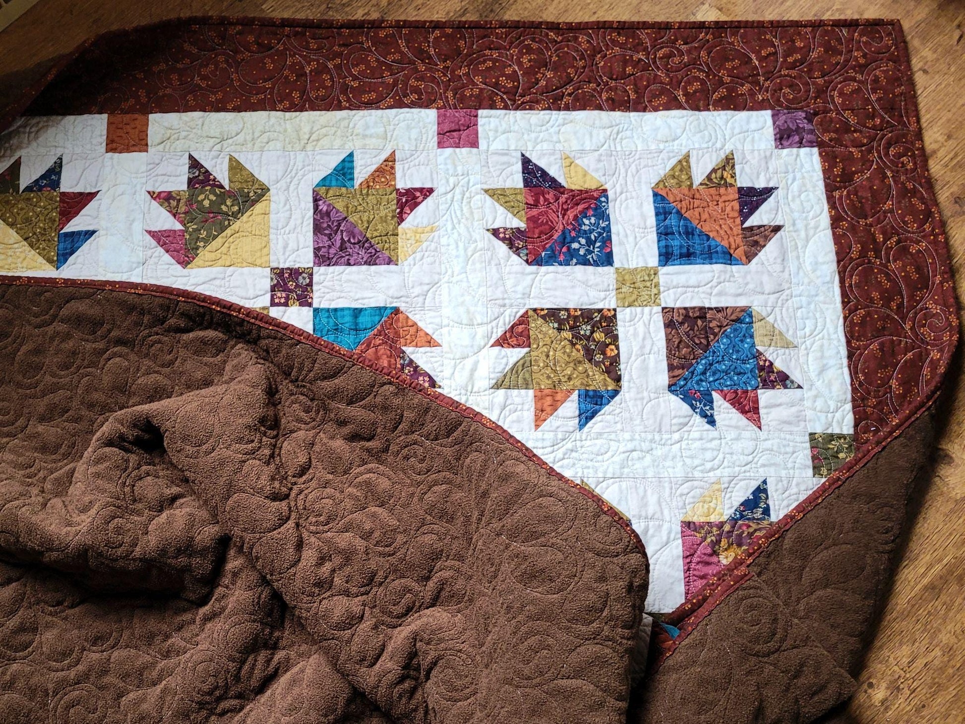 Quilted Throw Blanket in Scrappy Bear Paw Patchwork with Soft Backing