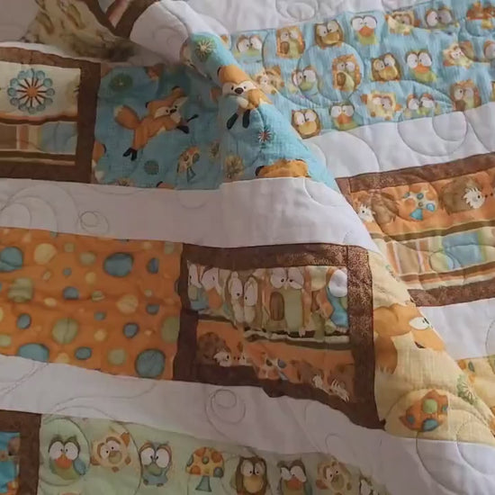 Woodland Toddler Bed Quilt, Cotton Patchwork Crib Blanket