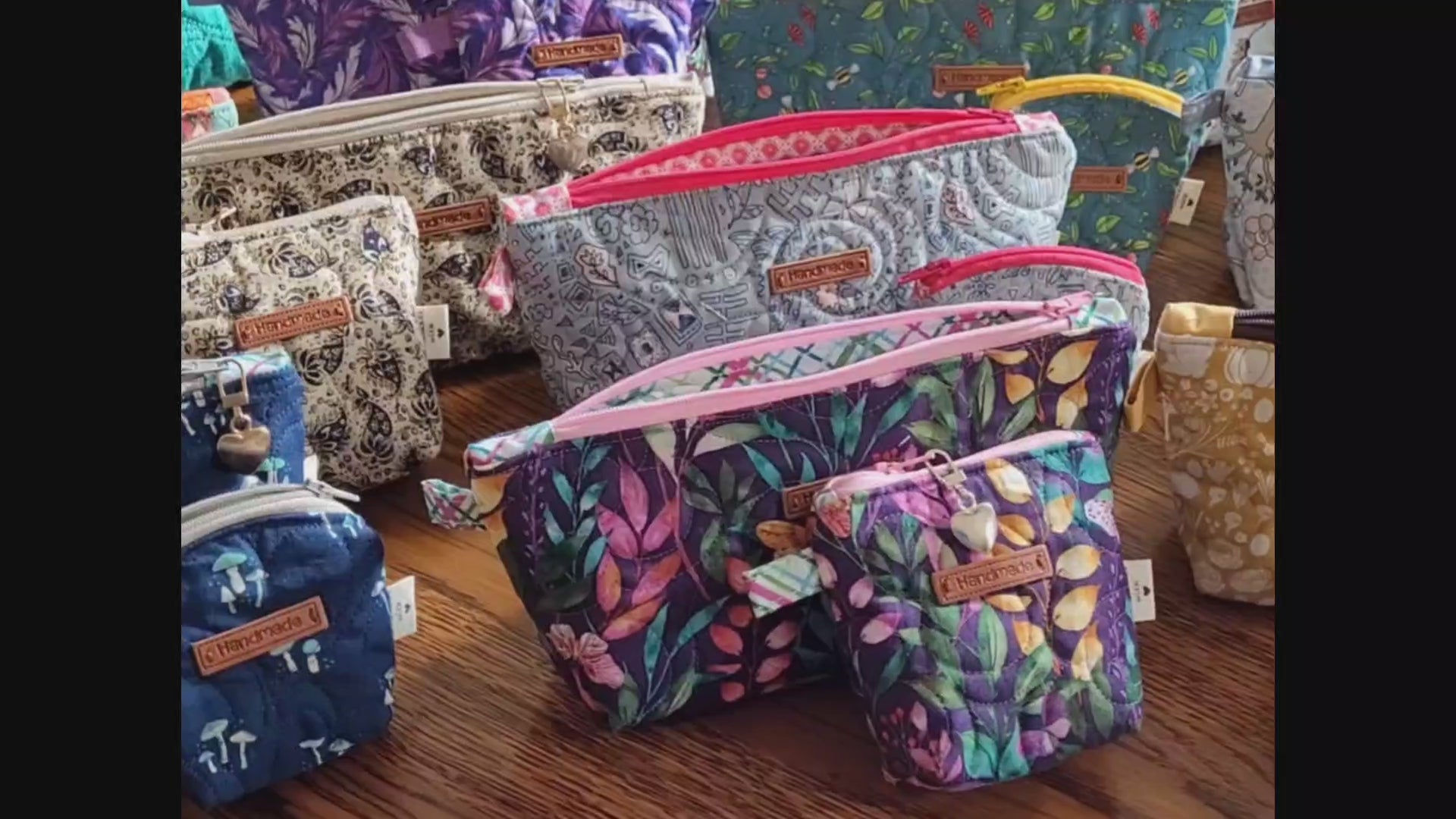 handmade quilted zipper pouches in fun cotton fabrics, made in small batches