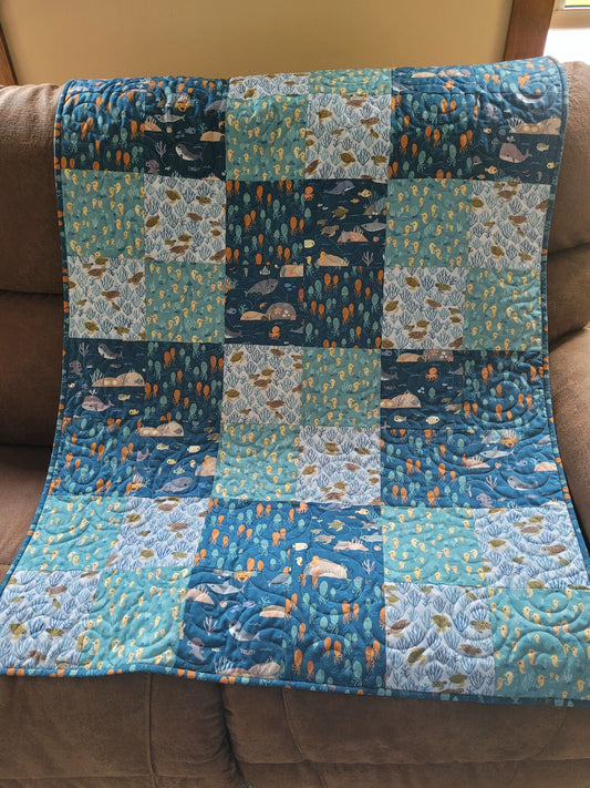 Custom Ocean Theme Baby Quilt, final installment