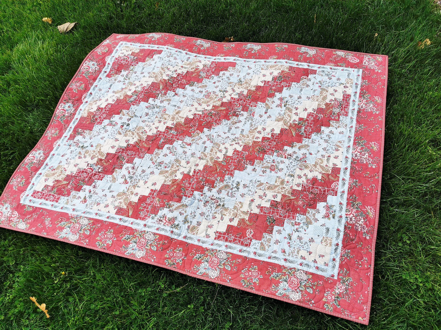 Floral Log Cabin Throw Quilt