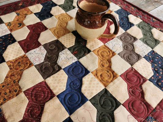 Square Quilted Table Runner, Bowtie Patchwork Scrap Quilt