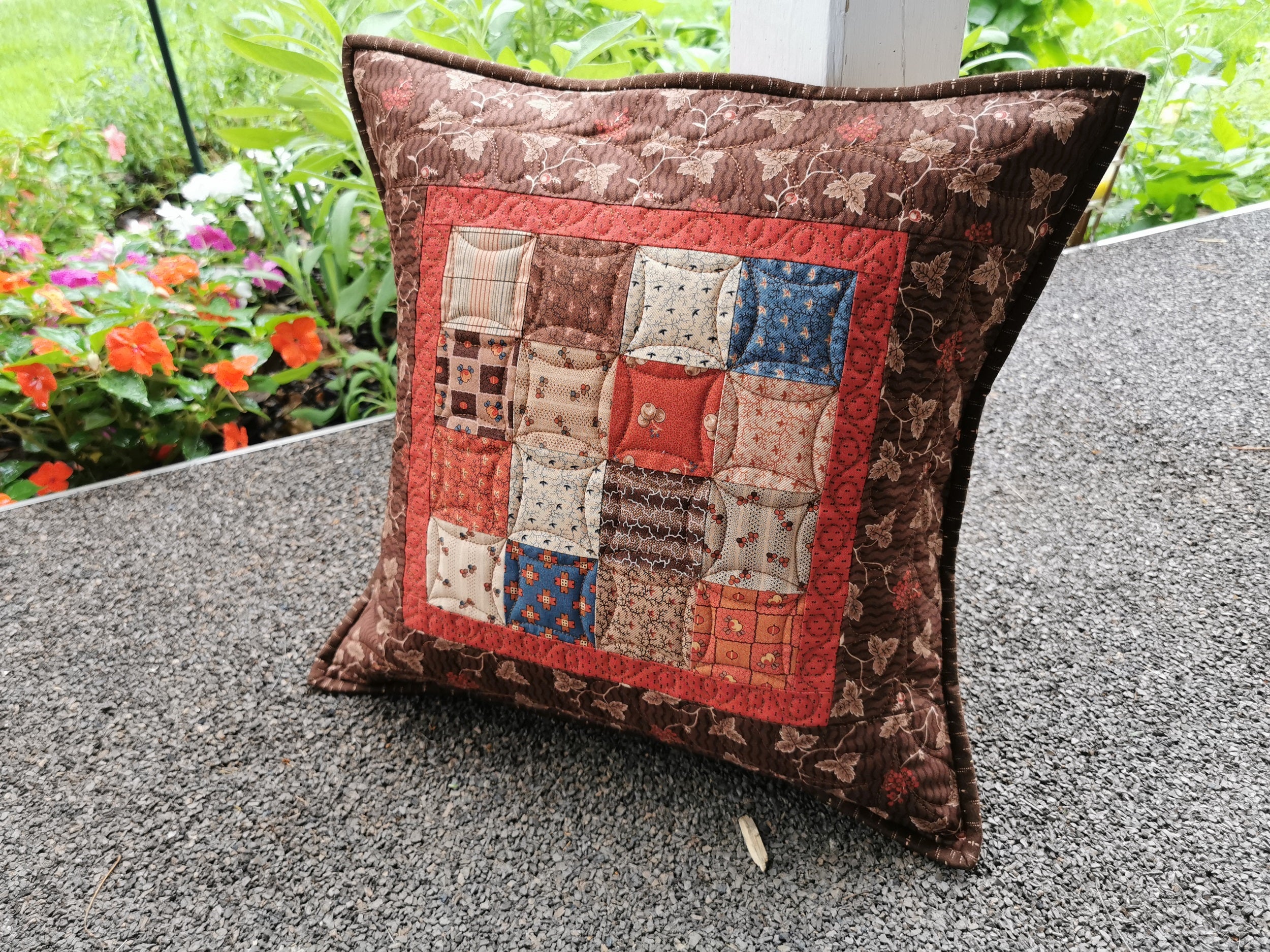 Rustic Quilted Pillow | Civil War Patchwork Sofa Pillow | 16 inch square Throw Pillow