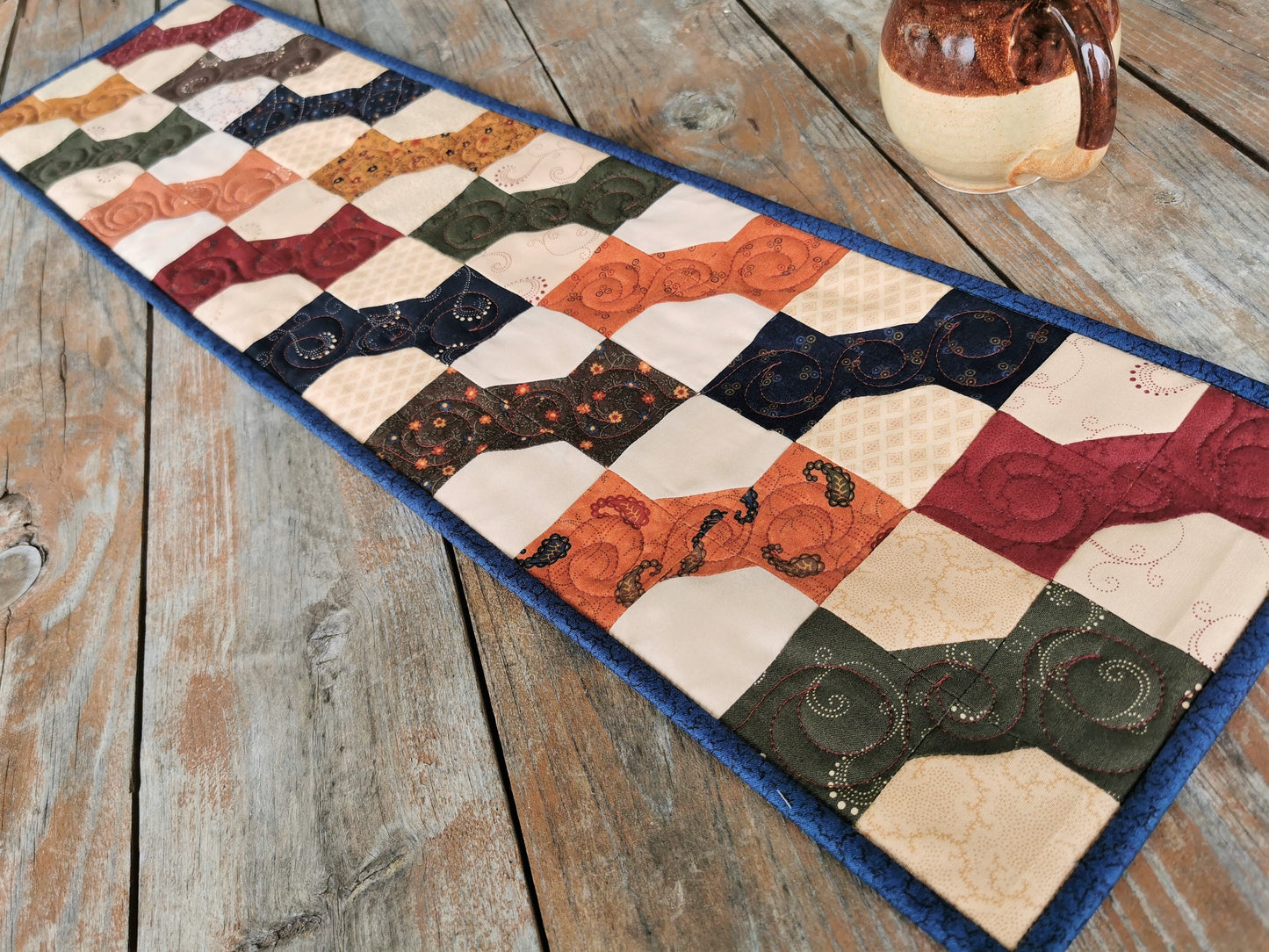 Narrow Quilted Table Runner with Bowtie Patchwork