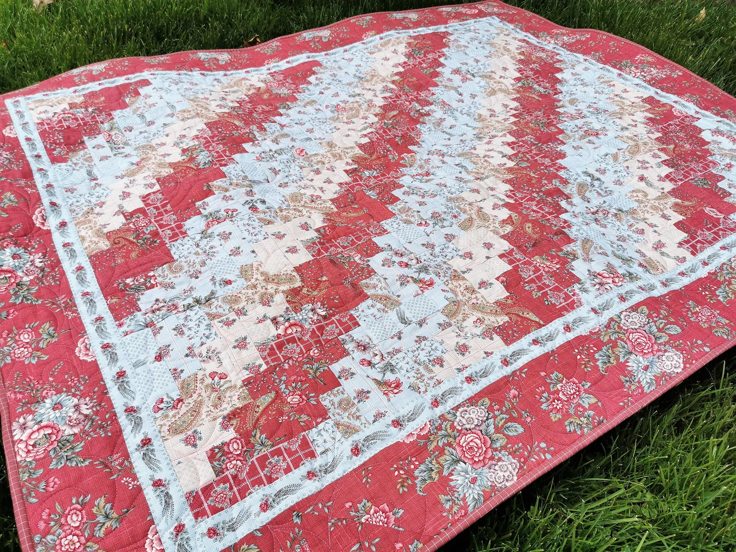 Floral Log Cabin Throw Quilt