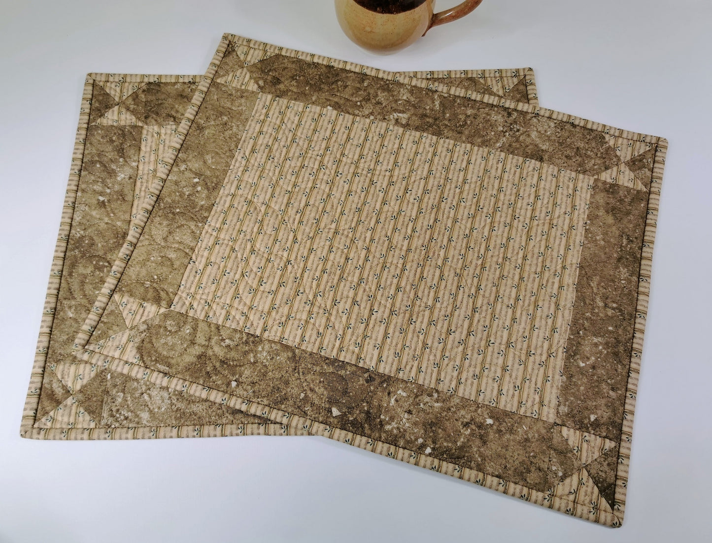 Two Neutral Quilted Placemats