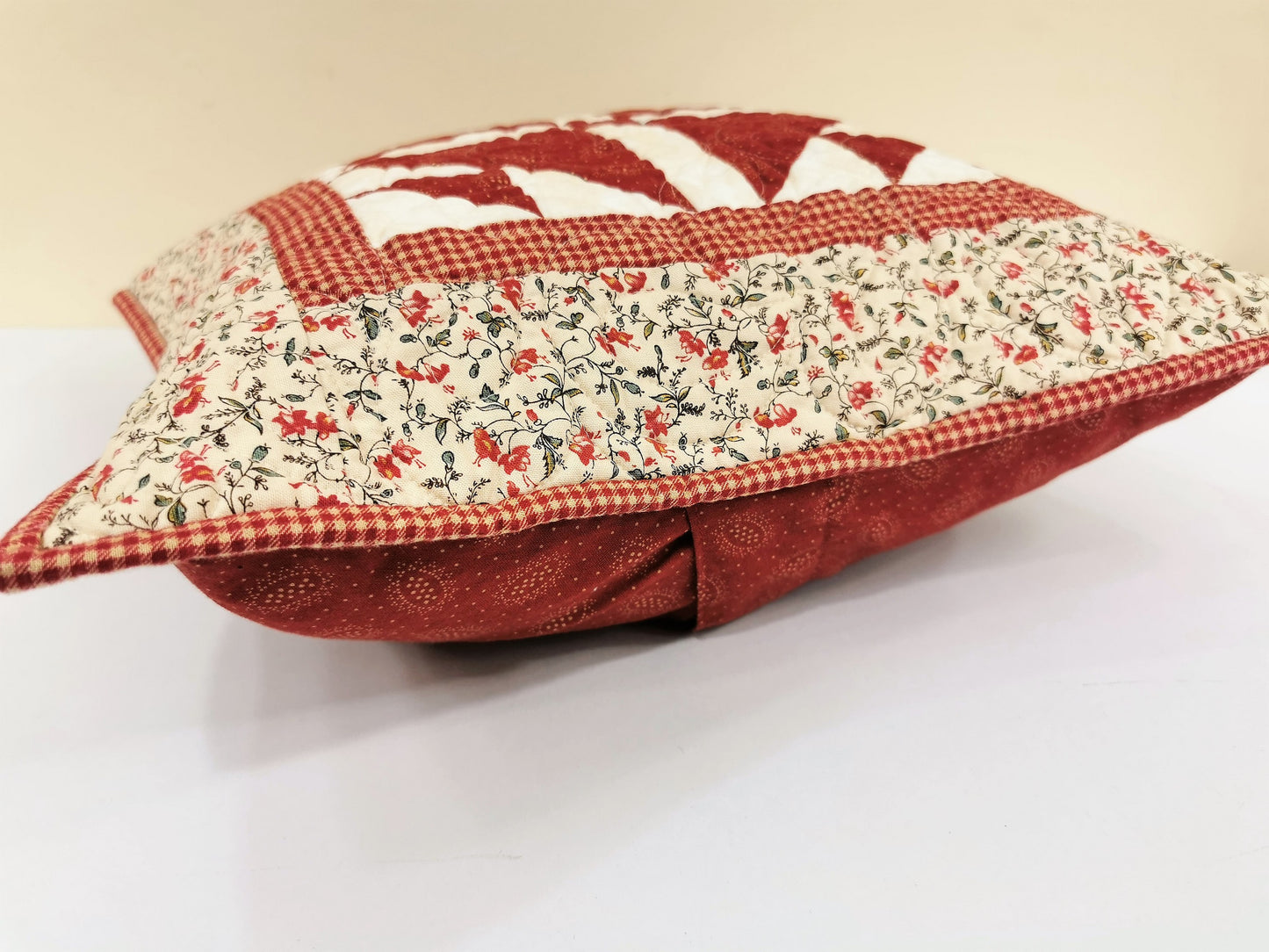 Red Patchwork Throw Pillow, 16 inch square