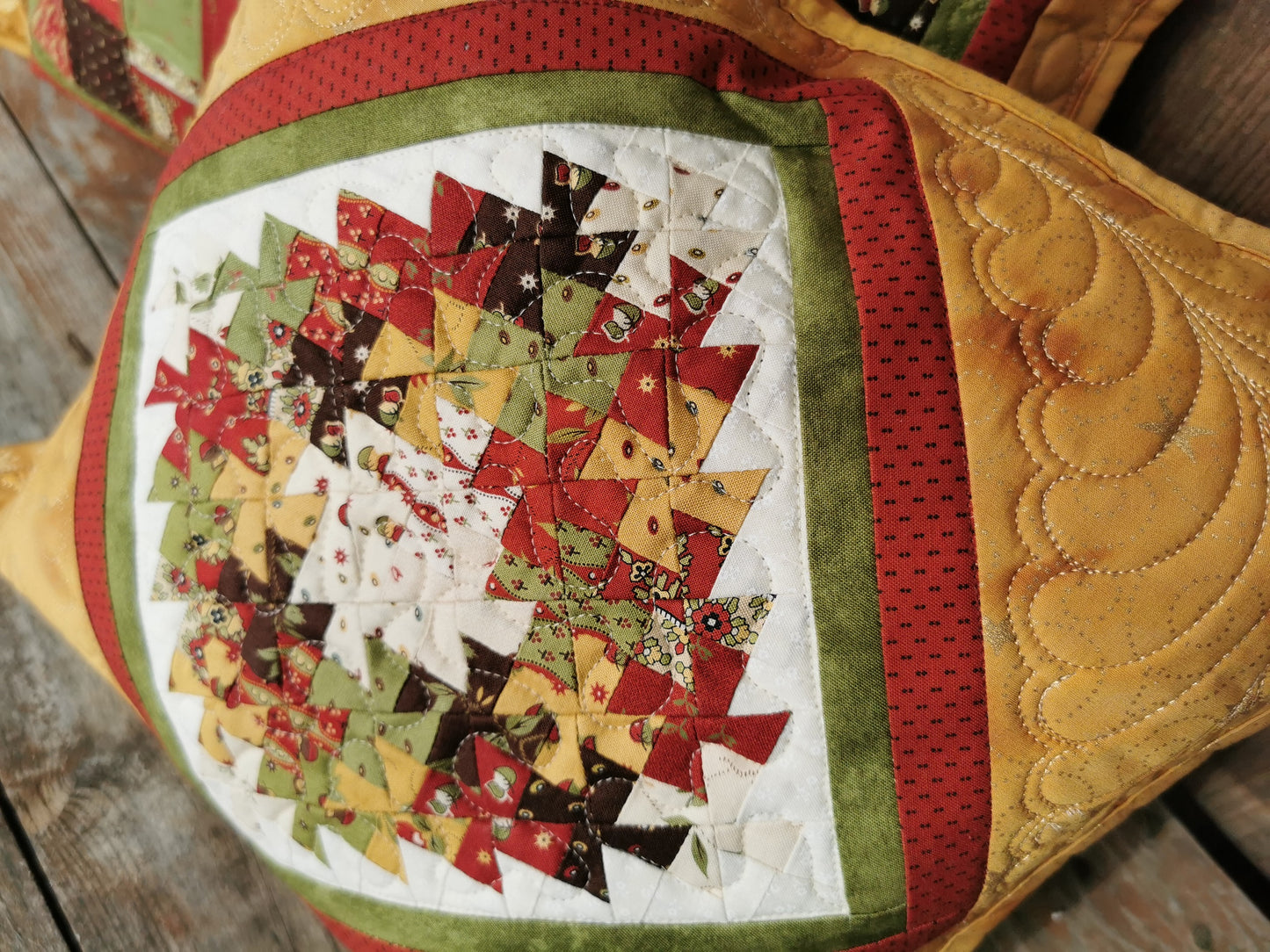 Gold Throw Pillow, Quilted Twister Cushion