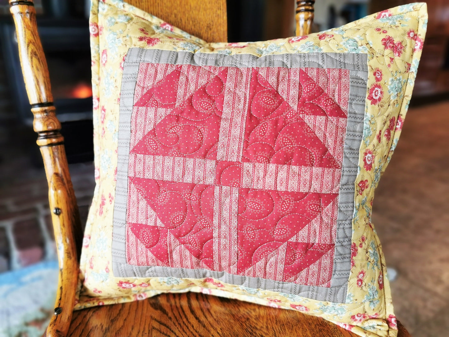 close up of pillow showing quilting