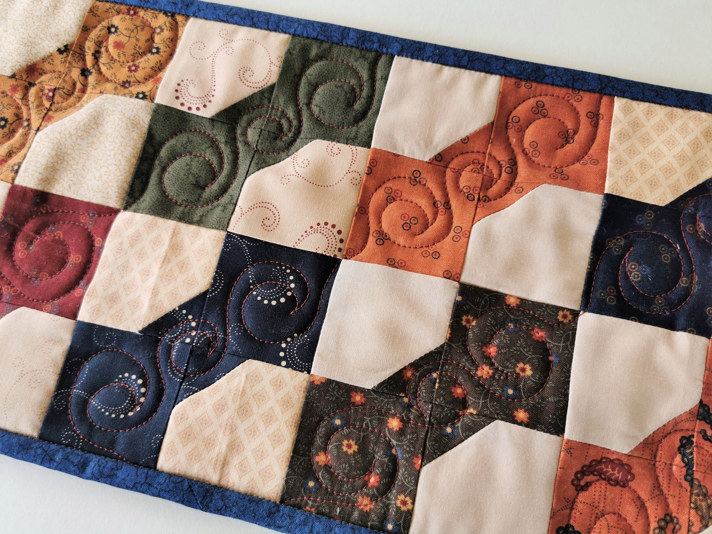 Narrow Quilted Table Runner with Bowtie Patchwork