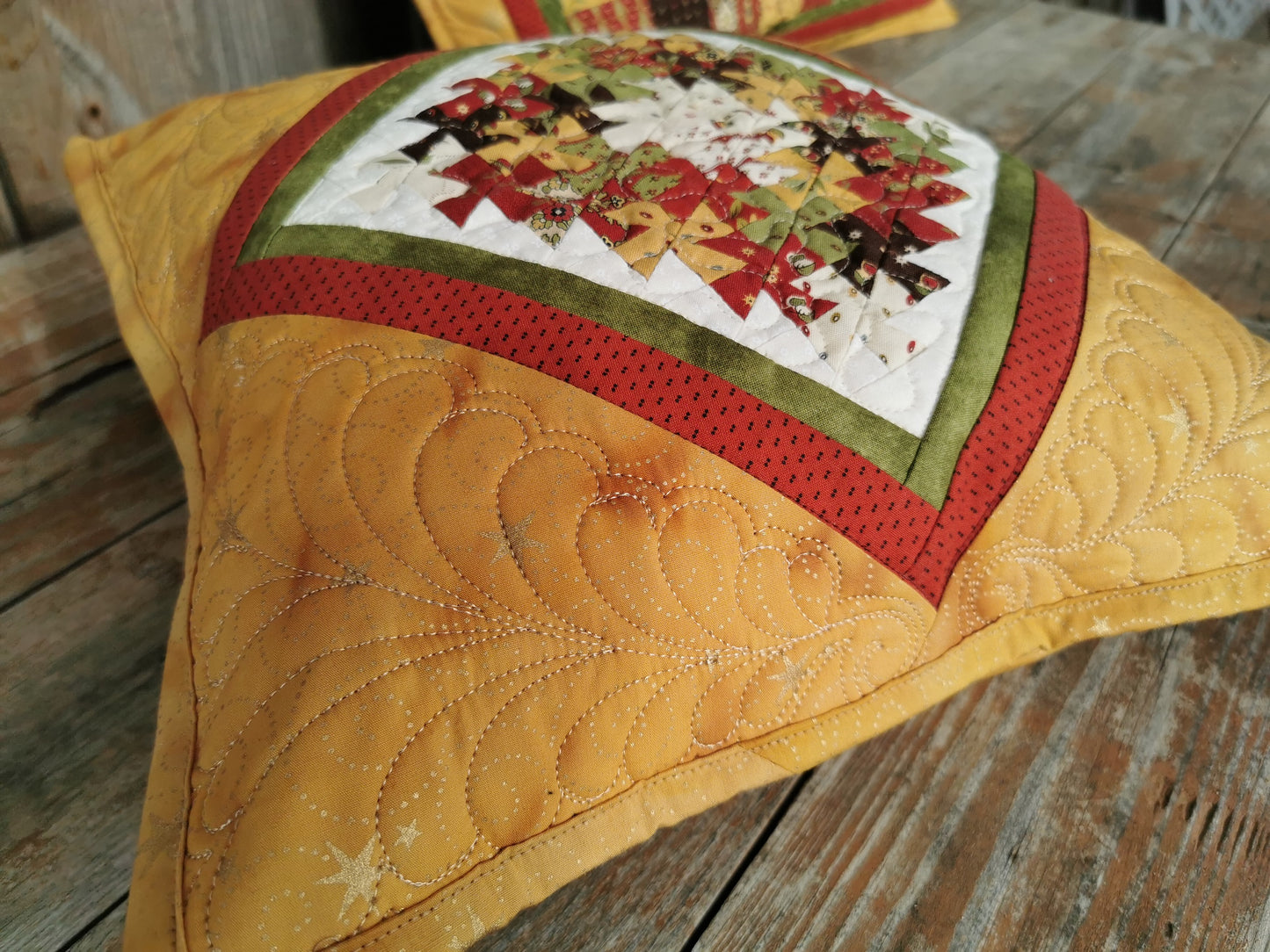 Gold Throw Pillow, Quilted Twister Cushion