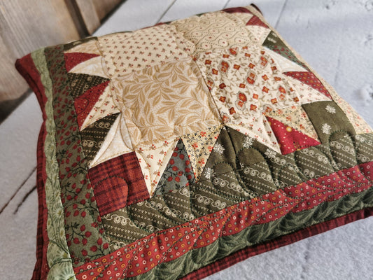 Log Cabin Bear Paw Pillow, 14 inch quilted pillow