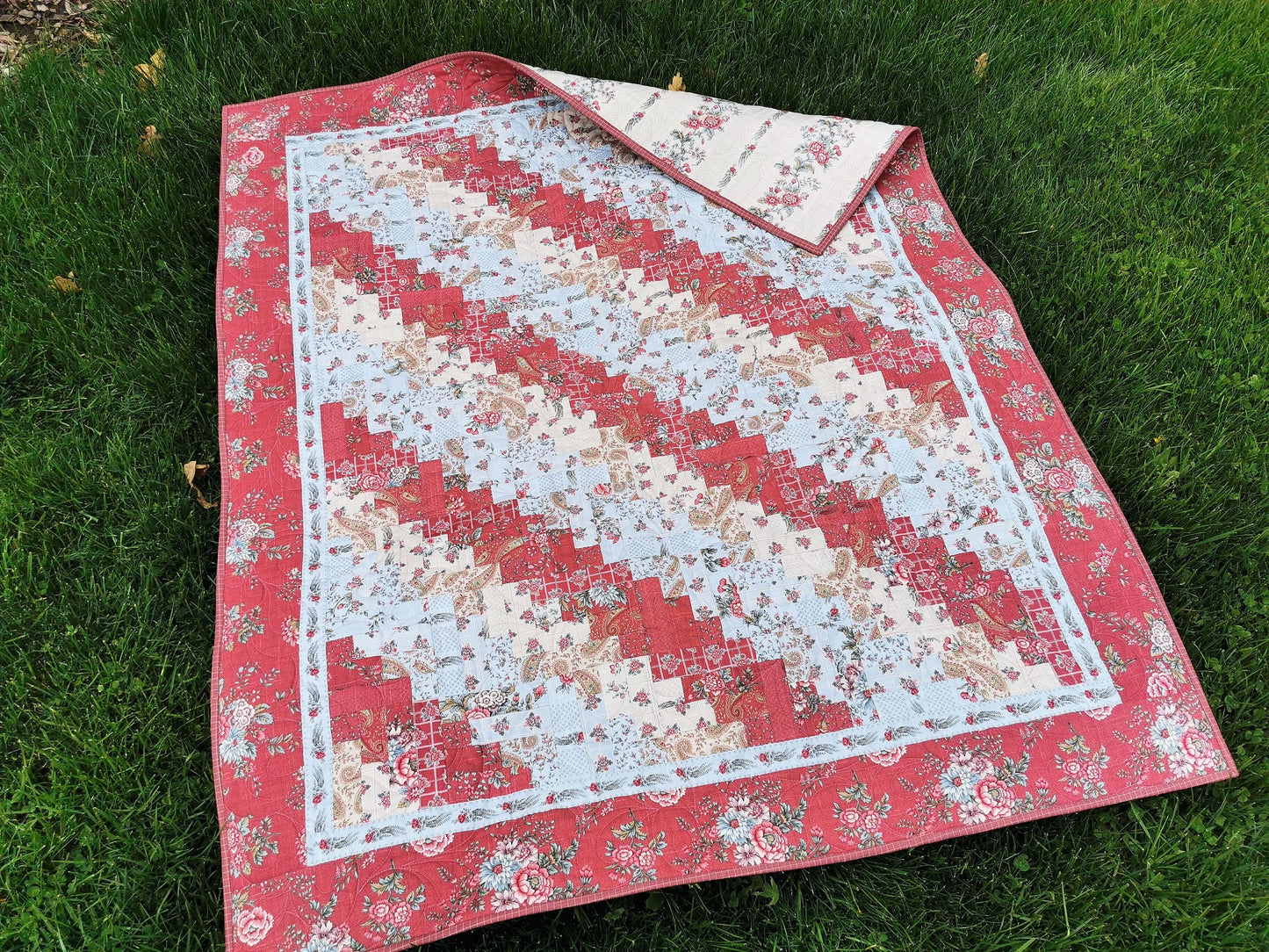 Floral Log Cabin Throw Quilt