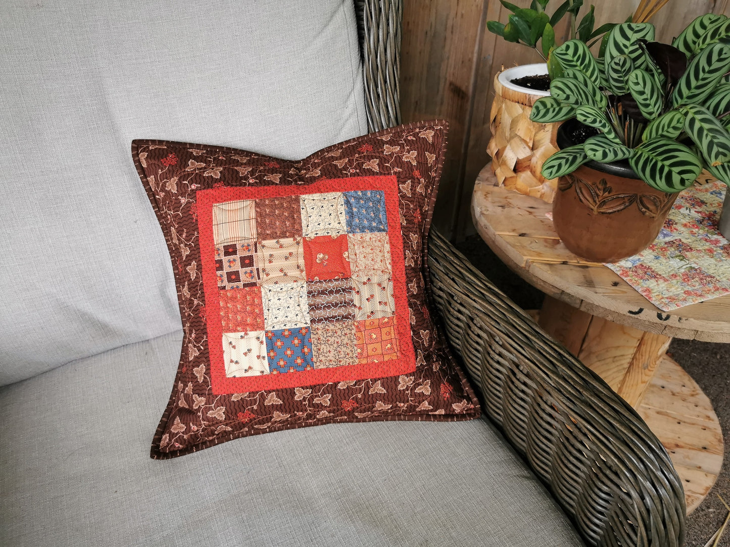 Rustic Civil War Patchwork Pillow, 16 inch square