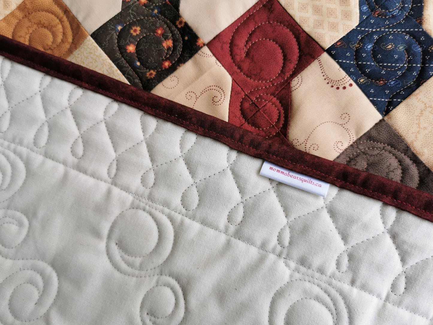 Square Quilted Table Runner, Bowtie Patchwork Scrap Quilt