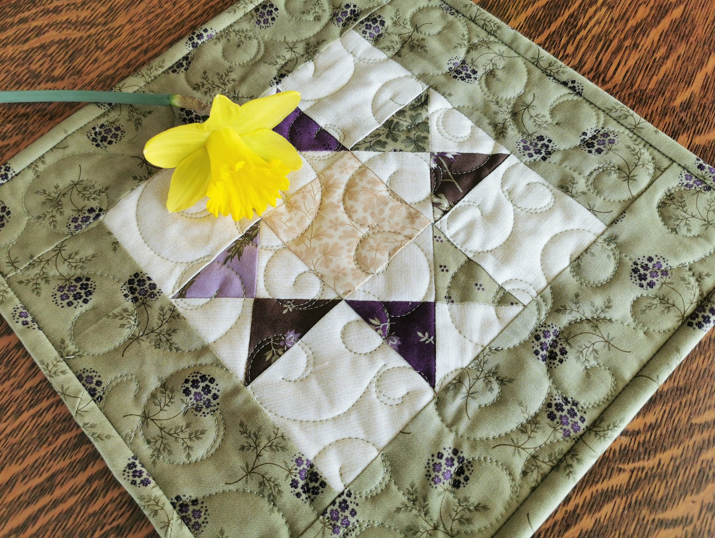Green and Purple Star Mini Quilt