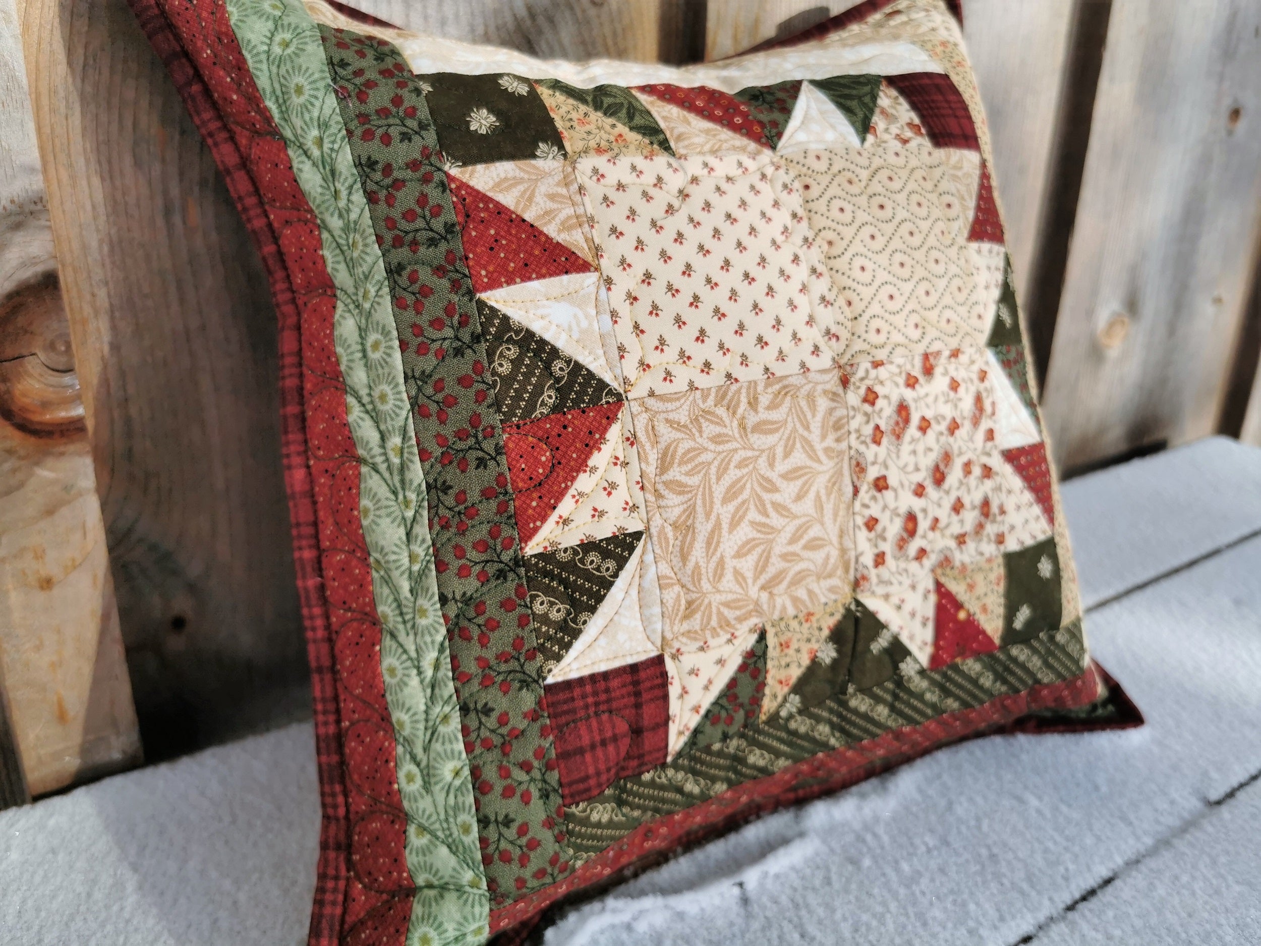 Log Cabin Bear Paw Pillow, 14 inch quilted pillow