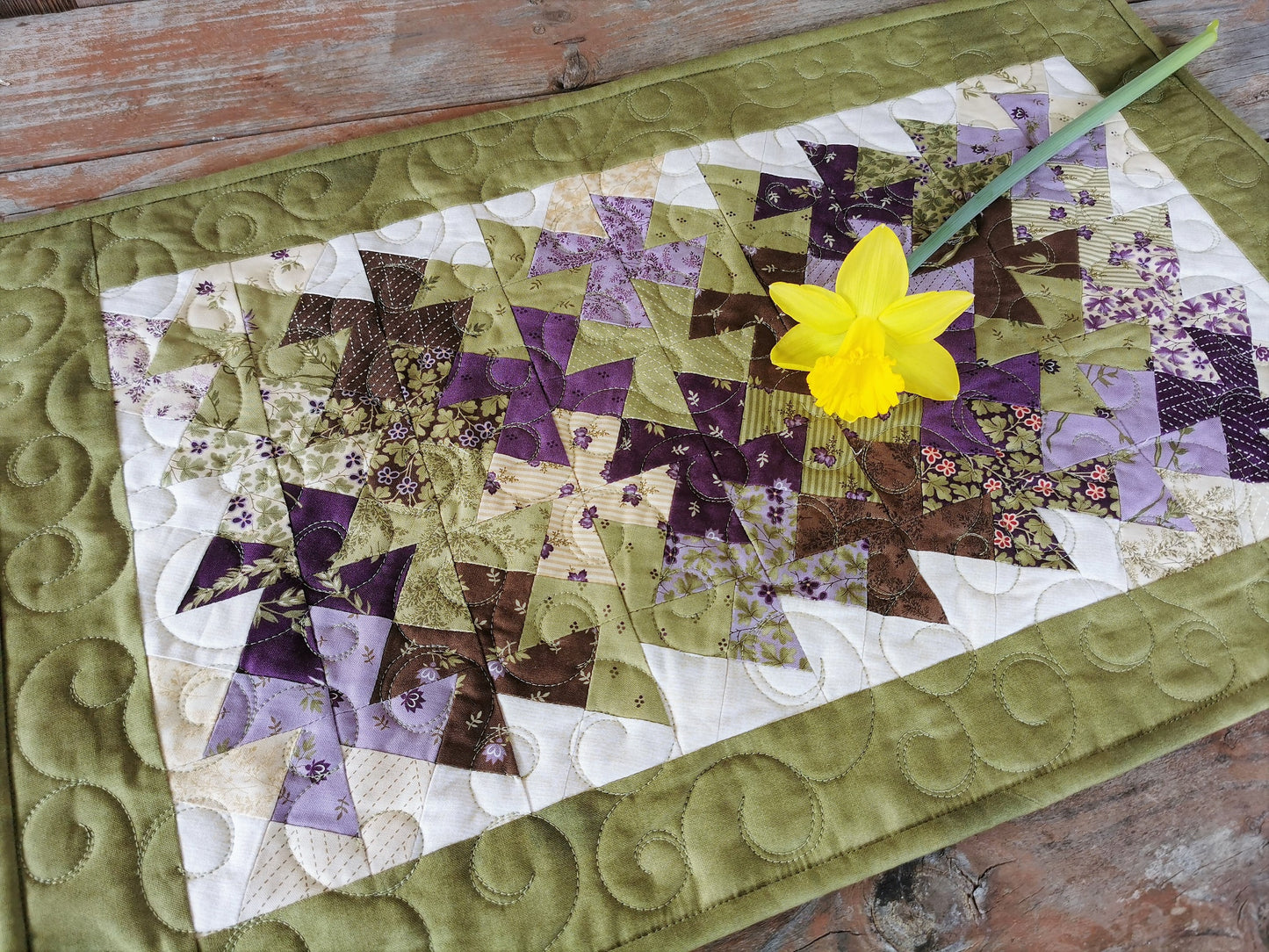 Green and Purple Quilted Table Runner