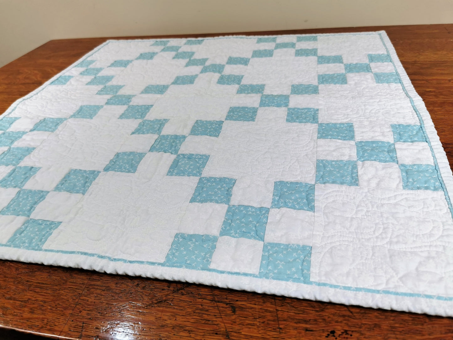 White and Blue Nine Patch Baby Quilt