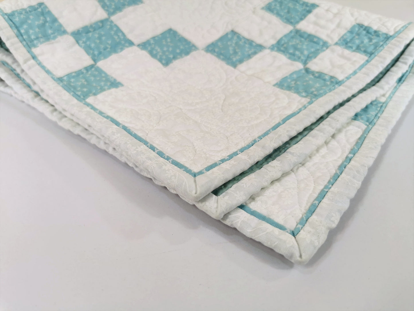 White and Blue Nine Patch Baby Quilt