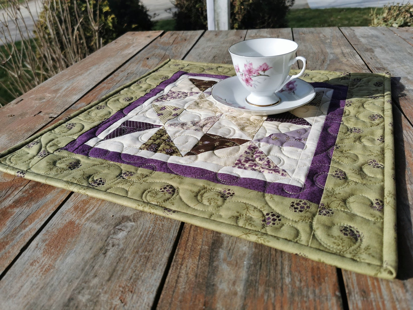 Quilted Table Topper in Spring Green Florals