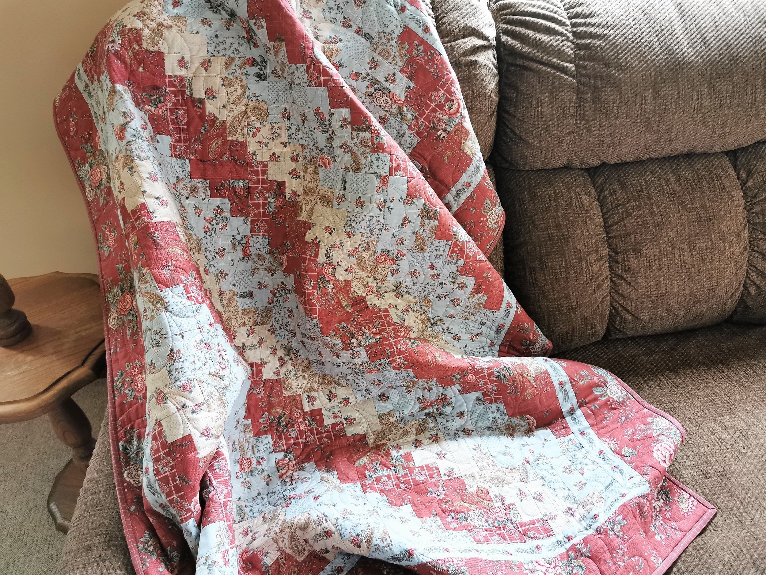 Floral Log Cabin Throw Quilt