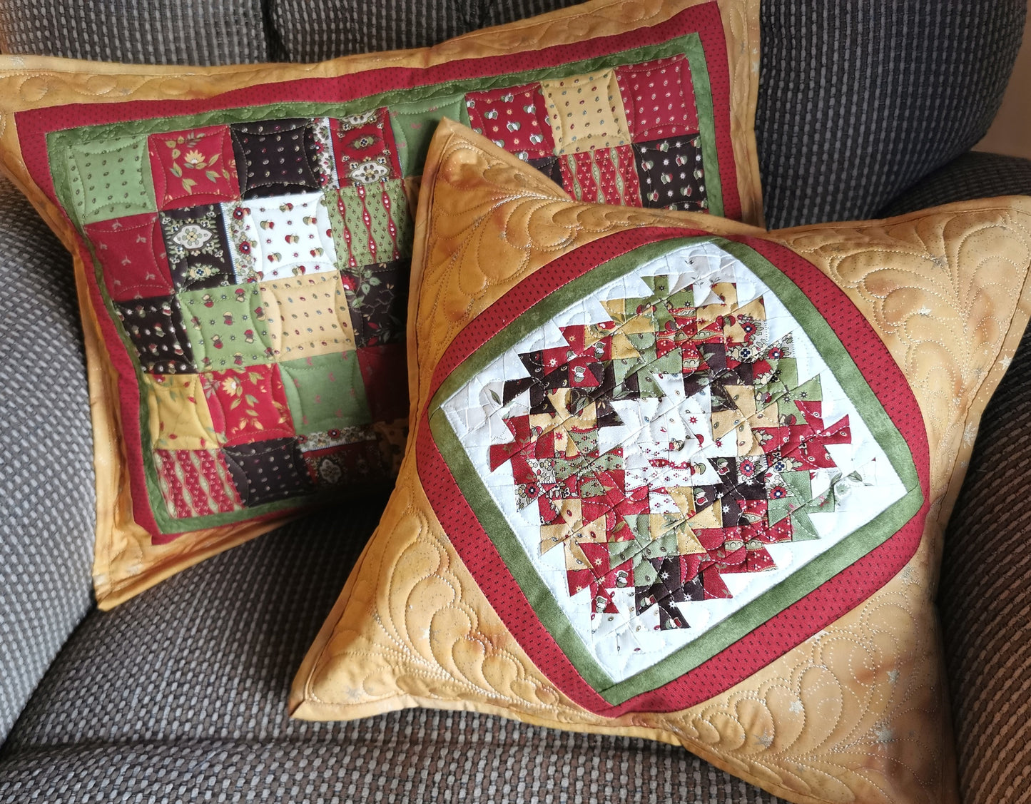 Gold Throw Pillow, Quilted Twister Cushion