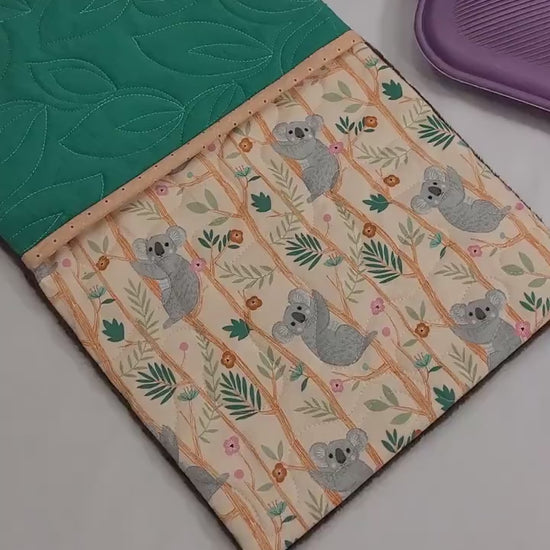 Quilted Hot Water Bottle Cover with Koala Bears, Soft Therapy Bottle Cover, Self Care Gift