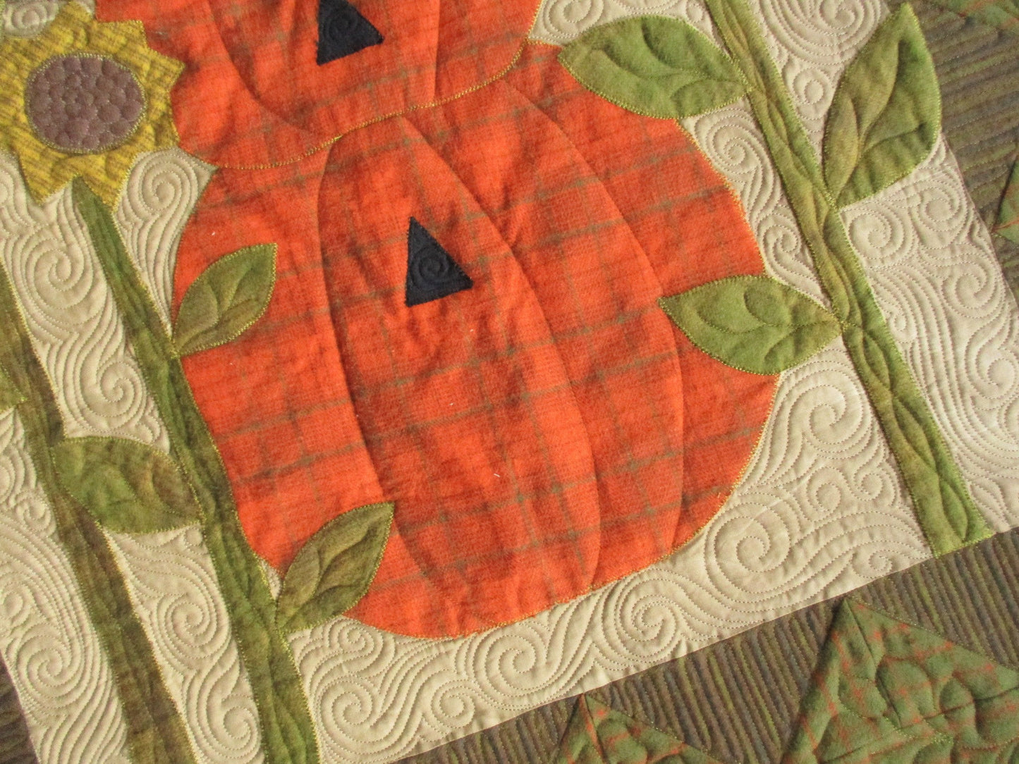 Large Pumpkin Quilted Wall Hanging for Fall
