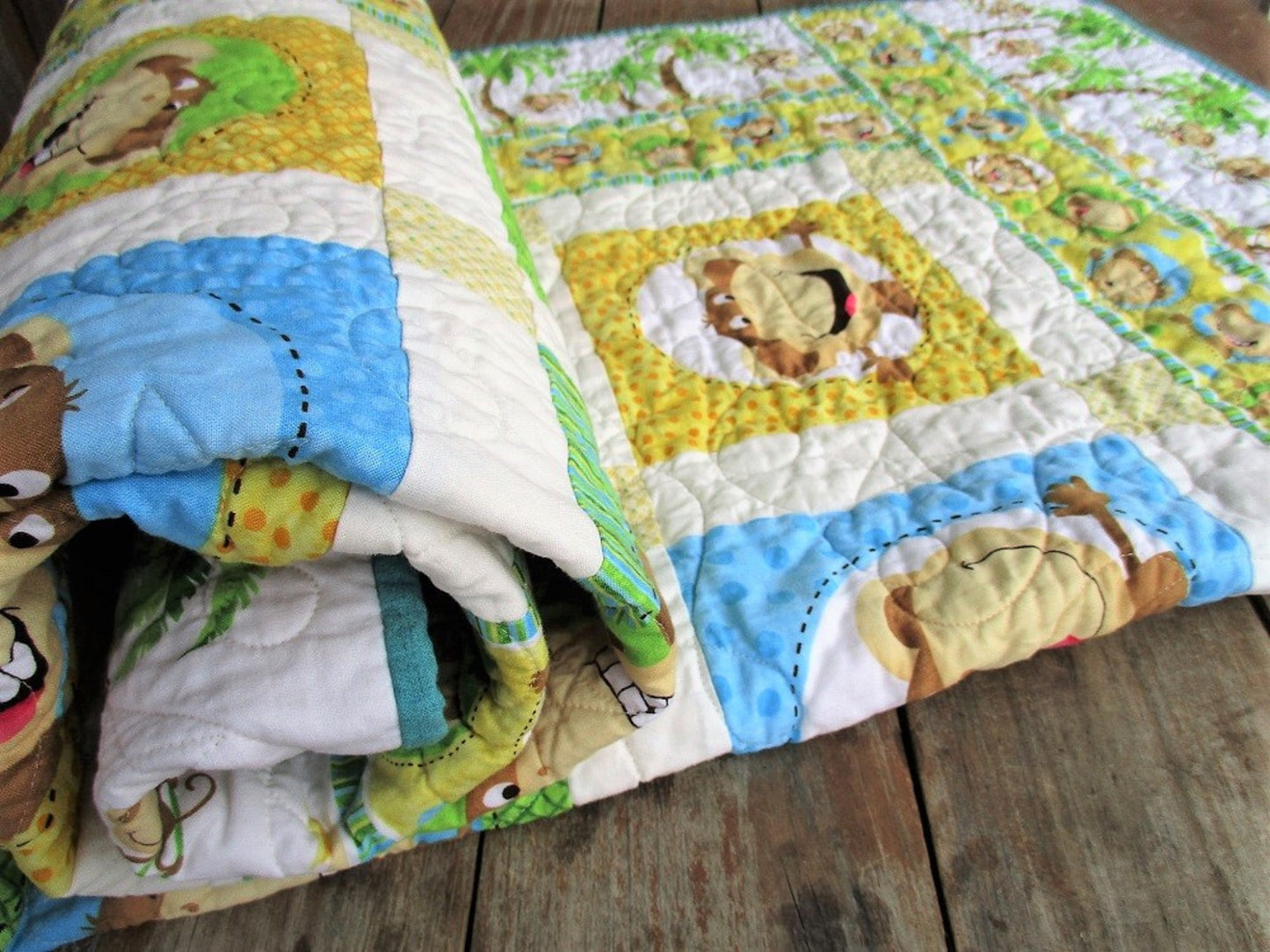 Monkey Baby Quilt, Quilted Baby Blanket, Play Mat, Toddler Bedding