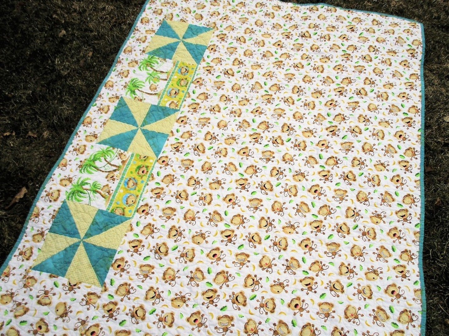 Monkey Baby Quilt, Quilted Baby Blanket, Play Mat, Toddler Bedding