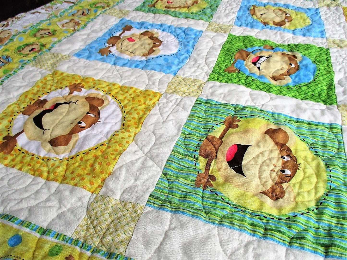 Monkey Baby Quilt, Quilted Baby Blanket, Play Mat, Toddler Bedding