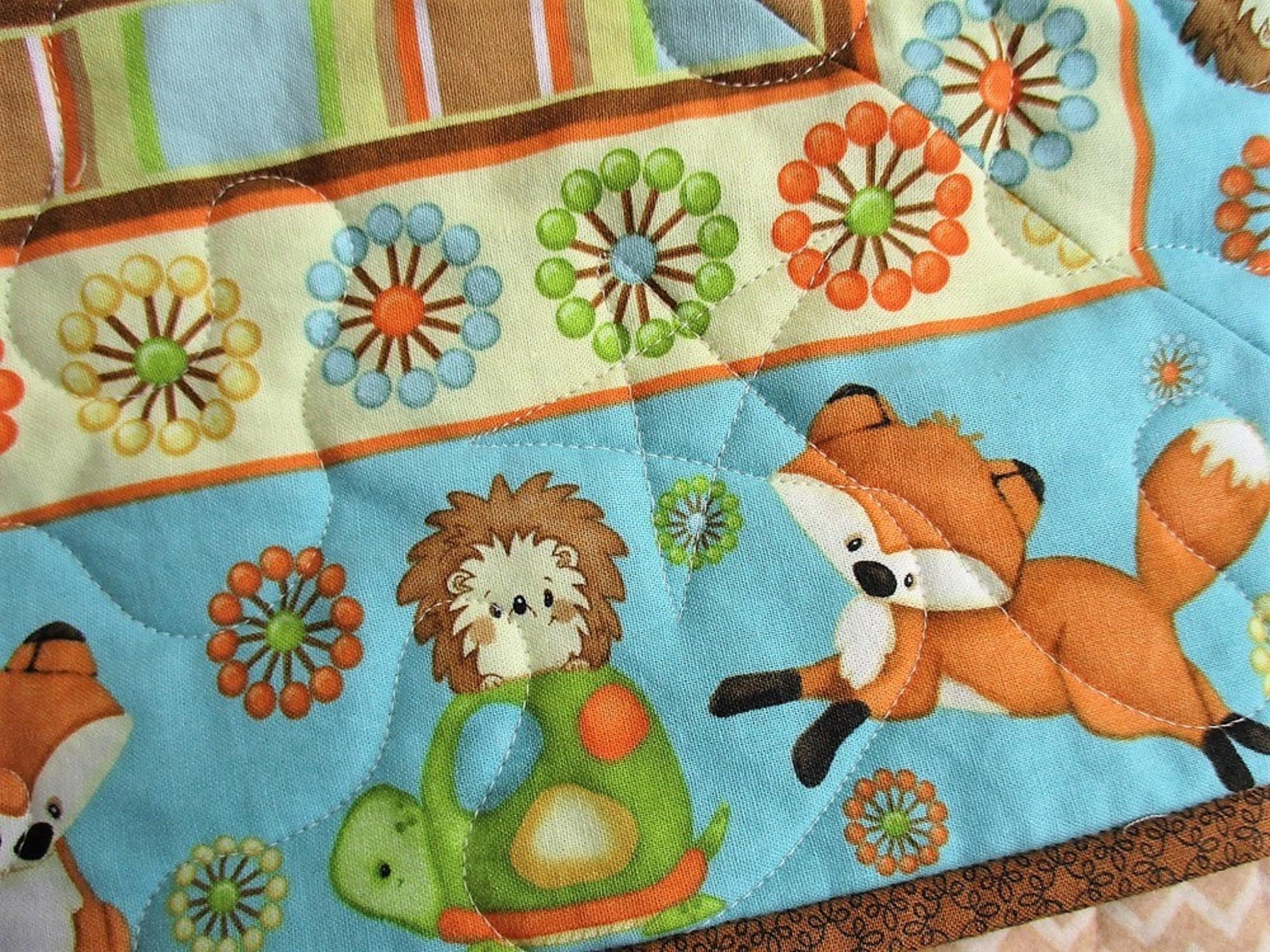 Woodland Animal Baby Quilt, Fall Baby Shower Gift, Cotton Patchwork Crib Blanket