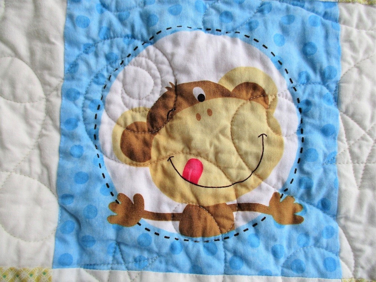 Monkey Baby Quilt, Quilted Baby Blanket, Play Mat, Toddler Bedding