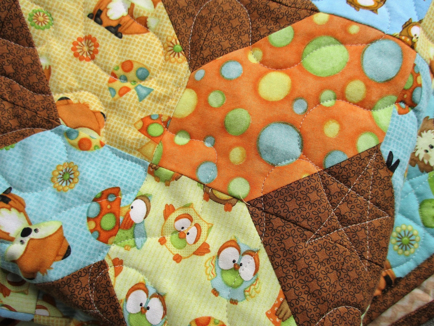 Woodland Animal Baby Quilt, Fall Baby Shower Gift, Cotton Patchwork Crib Blanket