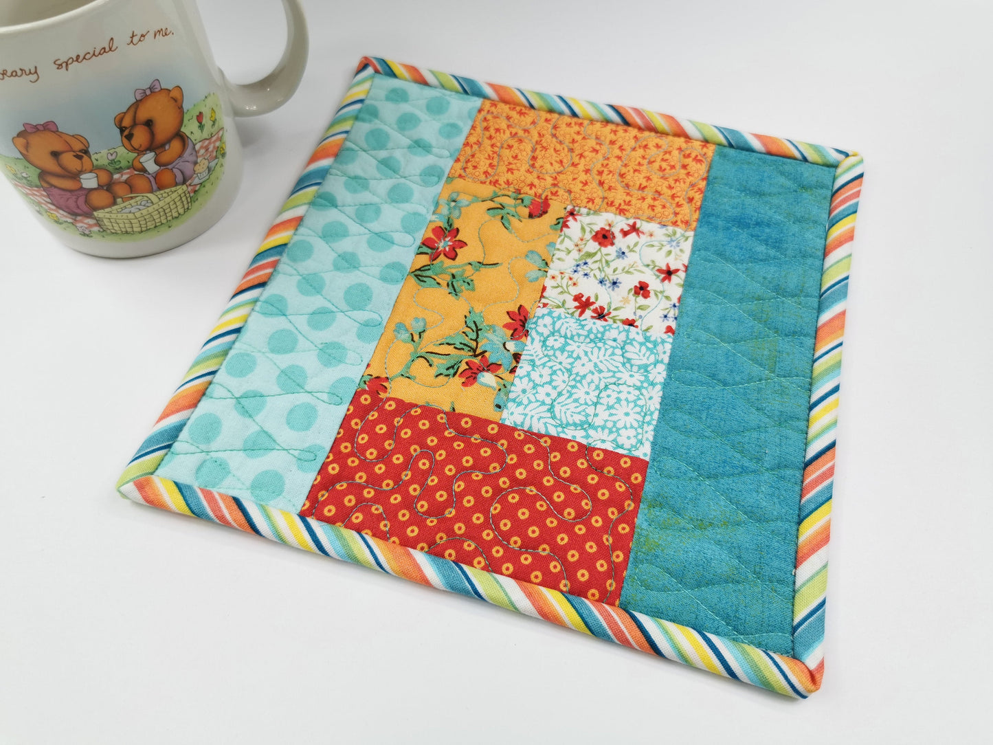 Quilted Mug Rug, Mini Quilt, Coaster